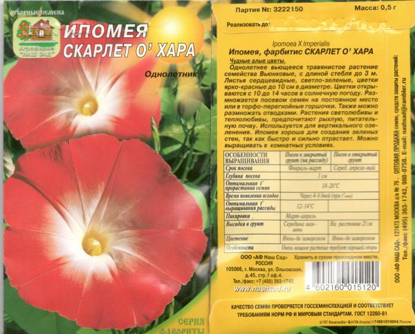 Ипомея Скарлет О Хара, Красивая Лиана 0,5Г. Нашсад